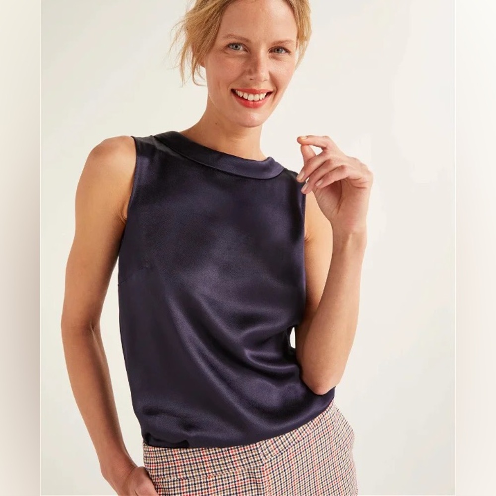 Boden Sleeveless Satin “Beatrix” Top in Navy